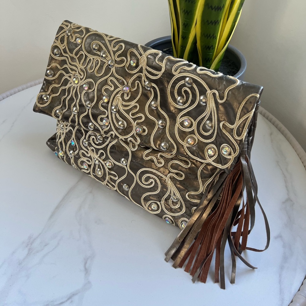 Elegant Brown and Gold Clutch Bag